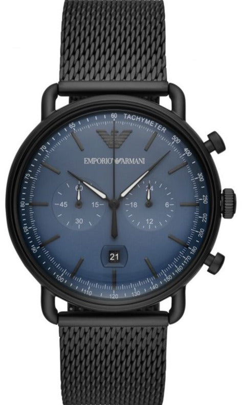 Buy Shop Emporio Armani Aviator Chronograph Blue Dial Black Mesh Bracelet Watch For Men - AR11201 USA Online