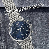 Buy Shop Emporio Armani Aviator Chronograph Blue Dial Silver Steel Strap Watch For Men - AR11238 USA Online