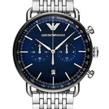 Buy Shop Emporio Armani Aviator Chronograph Blue Dial Silver Steel Strap Watch For Men - AR11238 USA Online
