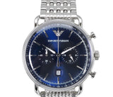 Buy Shop Emporio Armani Aviator Chronograph Blue Dial Silver Steel Strap Watch For Men - AR11238 USA Online