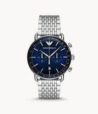 Buy Shop Emporio Armani Aviator Chronograph Blue Dial Silver Steel Strap Watch For Men - AR11238 USA Online