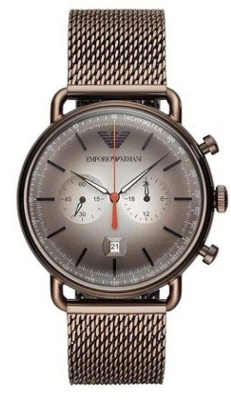 Buy Shop Emporio Armani Aviator Chronograph Grey Dial Brown Mesh Bracelet Watch For Men - AR11169 USA Online