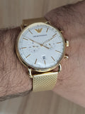Buy Shop Emporio Armani Aviator Chronograph Quartz Beige Dial Gold Mesh Bracelet Watch For Men - AR11315 USA Online
