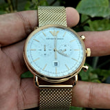Buy Shop Emporio Armani Aviator Chronograph Quartz Beige Dial Gold Mesh Bracelet Watch For Men - AR11315 USA Online