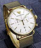 Buy Shop Emporio Armani Aviator Chronograph Quartz Beige Dial Gold Mesh Bracelet Watch For Men - AR11315 USA Online