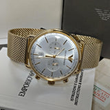 Buy Shop Emporio Armani Aviator Chronograph Quartz Beige Dial Gold Mesh Bracelet Watch For Men - AR11315 USA Online