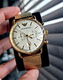 Buy Shop Emporio Armani Aviator Chronograph Quartz Beige Dial Gold Mesh Bracelet Watch For Men - AR11315 USA Online