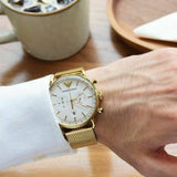 Buy Shop Emporio Armani Aviator Chronograph Quartz Beige Dial Gold Mesh Bracelet Watch For Men - AR11315 USA Online