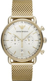 Buy Shop Emporio Armani Aviator Chronograph Quartz Beige Dial Gold Mesh Bracelet Watch For Men - AR11315 USA Online