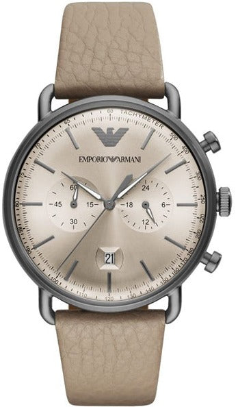 Buy Shop Emporio Armani Aviator Chronograph Quartz Grey Dial Beige Leather Strap Watch For Men - AR11107 USA Online
