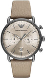 Buy Shop Emporio Armani Aviator Chronograph Quartz Grey Dial Beige Leather Strap Watch For Men - AR11107 USA Online