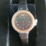 Buy Shop Emporio Armani Aviator Crystals Mother of Pearl Black Dial Black Silicon Strap Watch For Women - AR11373 USA Online