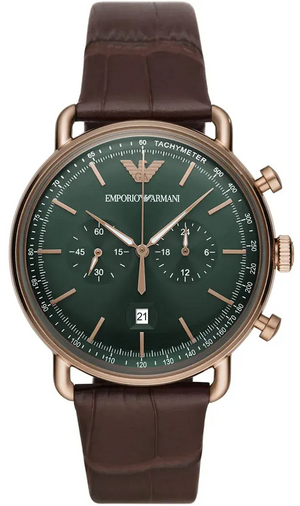 Buy Shop Emporio Armani Aviator Green Dial Brown Leather Strap Watch for Men - AR11334 USA Online