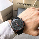 Buy Shop Emporio Armani Aviator Grey Dial Grey Leather Strap Watch For Men - AR11168 USA Online