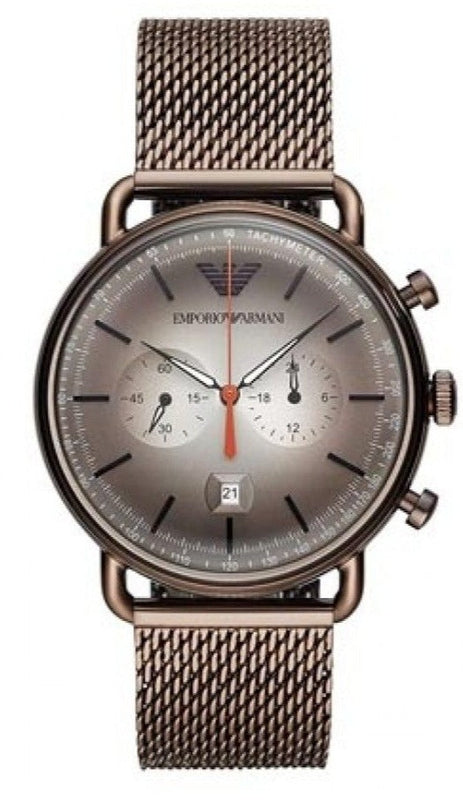 Buy Shop Emporio Armani Aviator Chronograph Grey Dial Brown Mesh Bracelet Watch For Men - AR11169 USA Online