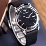 Buy Shop Emporio Armani Aviator Quartz Black Dial Black Leather Strap Watch For Men - AR11336 USA Online