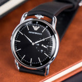 Buy Shop Emporio Armani Aviator Quartz Black Dial Black Leather Strap Watch For Men - AR11336 USA Online