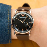 Buy Shop Emporio Armani Aviator Quartz Black Dial Brown Leather Strap Watch For Men - AR11337 USA Online
