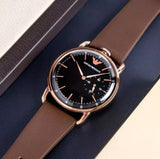 Buy Shop Emporio Armani Aviator Quartz Black Dial Brown Leather Strap Watch For Men - AR11337 USA Online