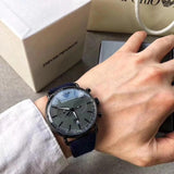 Buy Shop Emporio Armani Aviator Quartz Grey Dial Blue Fabric Strap Watch For Men - AR11144 USA Online