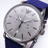 Buy Shop Emporio Armani Aviator Quartz Grey Dial Blue Fabric Strap Watch For Men - AR11144 USA Online