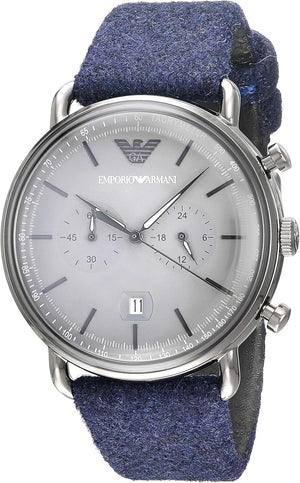 Buy Shop Emporio Armani Aviator Quartz Grey Dial Blue Fabric Strap Watch For Men - AR11144 USA Online