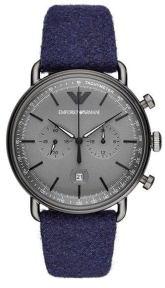 Buy Shop Emporio Armani Aviator Quartz Grey Dial Blue Fabric Strap Watch For Men - AR11144 USA Online