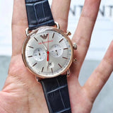Buy Shop Emporio Armani Aviator Silver Dial Blue Leather Strap Watch For Men - AR11123 USA Online