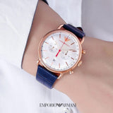 Buy Shop Emporio Armani Aviator Silver Dial Blue Leather Strap Watch For Men - AR11123 USA Online