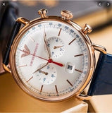 Buy Shop Emporio Armani Aviator Silver Dial Blue Leather Strap Watch For Men - AR11123 USA Online