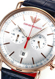 Buy Shop Emporio Armani Aviator Silver Dial Blue Leather Strap Watch For Men - AR11123 USA Online