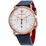 Buy Shop Emporio Armani Aviator Silver Dial Blue Leather Strap Watch For Men - AR11123 USA Online