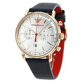 Buy Shop Emporio Armani Aviator Silver Dial Blue Leather Strap Watch For Men - AR11123 USA Online