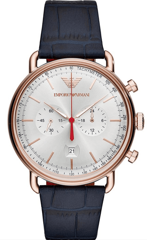 Buy Shop Emporio Armani Aviator Silver Dial Blue Leather Strap Watch For Men - AR11123 USA Online