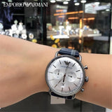 Buy Shop Emporio Armani Aviator Silver Dial Two Tone Leather Strap Watch for Men - AR11202 USA Online