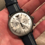 Buy Shop Emporio Armani Aviator Silver Dial Two Tone Leather Strap Watch for Men - AR11202 USA Online