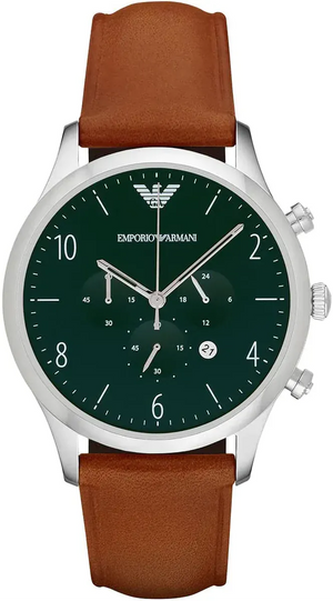 Buy Shop Emporio Armani Beta Chronograph Green Dial Brown Leather Strap Watch for Men - AR1941 USA Online