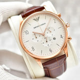 Buy Shop Emporio Armani Beta Chronograph White Dial Brown Leather Strap Watch For Men - AR1916 USA Online