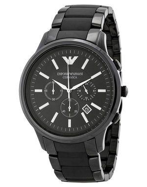 Buy Shop Emporio Armani Ceramica Chronograph Black Dial Black Steel Strap Watch For Men - AR1451 USA Online