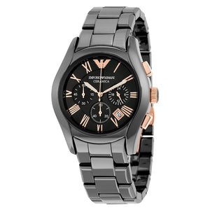 Buy Shop Emporio Armani Valente Ceramica Chronograph Black Dial Black Steel Strap Watch For Men - AR1410 USA Online