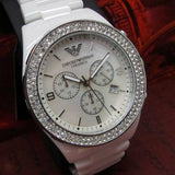 Buy Shop Emporio Armani Ceramica Chronograph White Dial White Ceramic Strap Watch For Women - AR1456 USA Online