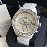Buy Shop Emporio Armani Ceramica Chronograph White Dial White Ceramic Strap Watch For Women - AR1456 USA Online
