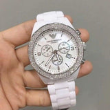 Buy Shop Emporio Armani Ceramica Chronograph White Dial White Ceramic Strap Watch For Women - AR1456 USA Online