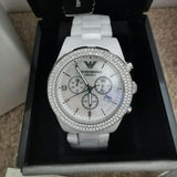 Buy Shop Emporio Armani Ceramica Chronograph White Dial White Ceramic Strap Watch For Women - AR1456 USA Online