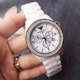 Buy Shop Emporio Armani Ceramica Chronograph White Dial White Ceramic Strap Watch For Women - AR1456 USA Online