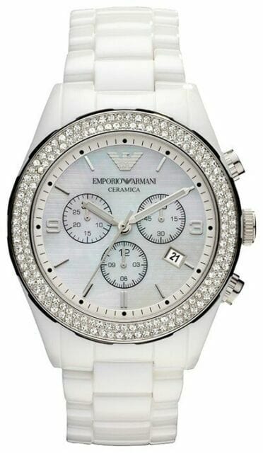 Buy Shop Emporio Armani Ceramica Chronograph White Dial White Ceramic Strap Watch For Women - AR1456 USA Online