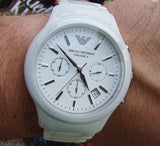 Buy Shop Emporio Armani Ceramica Chronograph White Dial White Strap Watch For Men - AR1453 USA Online