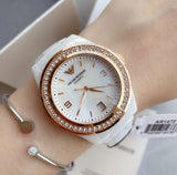 Buy Shop Emporio Armani Ceramica Mother of Pearl Dial White Ceramic Dial Watch For Women - AR1472 USA Online