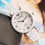 Buy Shop Emporio Armani Ceramica Mother of Pearl Dial White Ceramic Strap Watch For Women - AR1486 USA Online