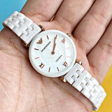 Buy Shop Emporio Armani Ceramica Mother of Pearl Dial White Ceramic Strap Watch For Women - AR1486 USA Online
